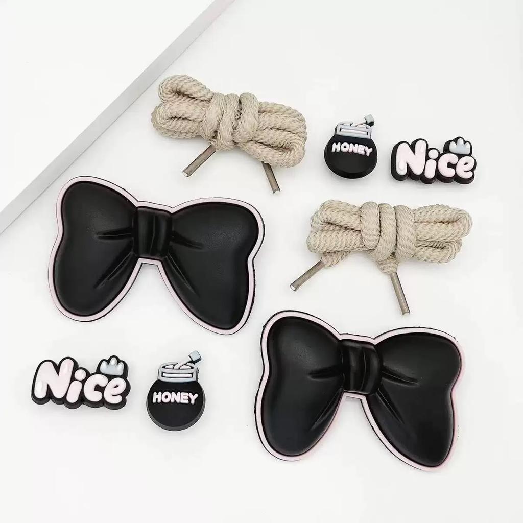 Модные милые шармы для обуви с любовью, аксессуары, черное кружево на шнуровке, украшение для обуви, черные цветы, буквы, пин для клогов для женщин, девочек, подарок