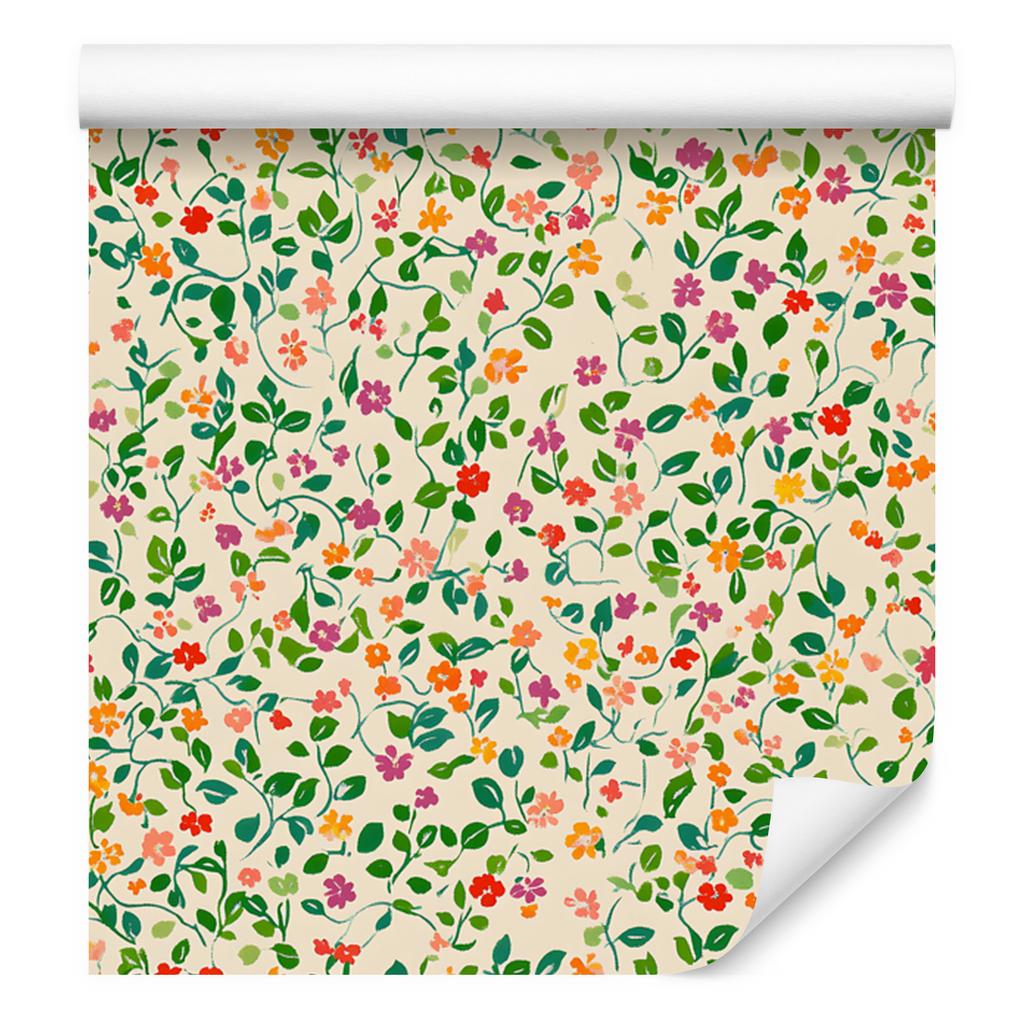 Wallpaper Small flowers cream, beige, lime and green 50x1000