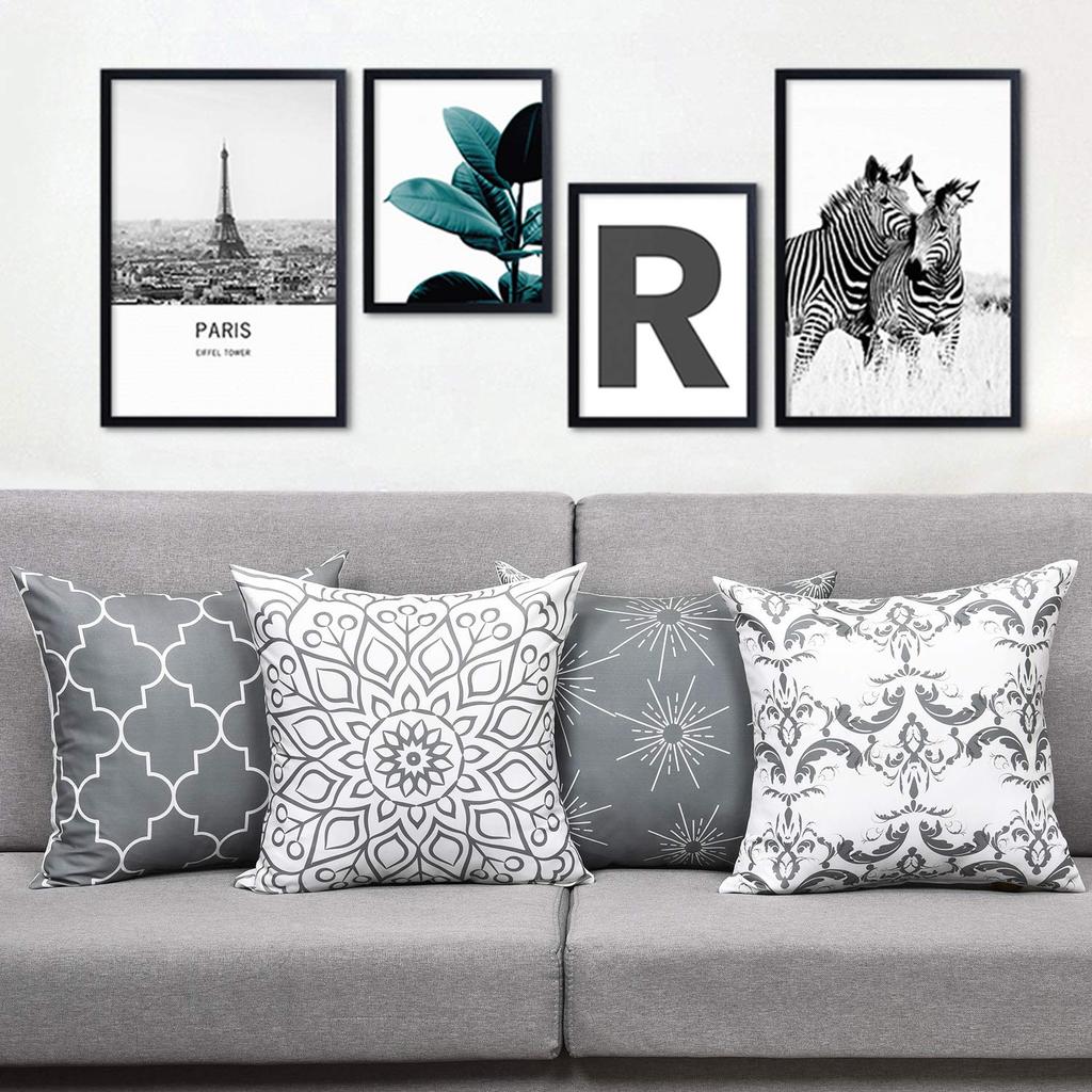 Pknoclan Декоративная подушка Нордический диван Набор задних подушек Простые Декоративные Современные Наволочки для интерьера Серые Чехлы, 45x45 см, Чехлы, 4, Мягкий, Стильный,