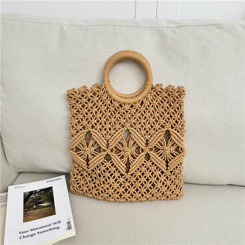 New Braid Solid Color Hollow Out Large Capacity Knit Top-Handle Bags Hot Sale Fashion Versatile Handbag for Beach & Daily Use