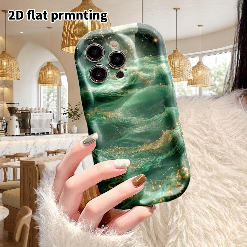 Phone Case: 2D flat design suitable for iPhone 18 17 16 15 14 13 Pro film protective case, couple style, gilded waves, Christmas and Halloween gifts