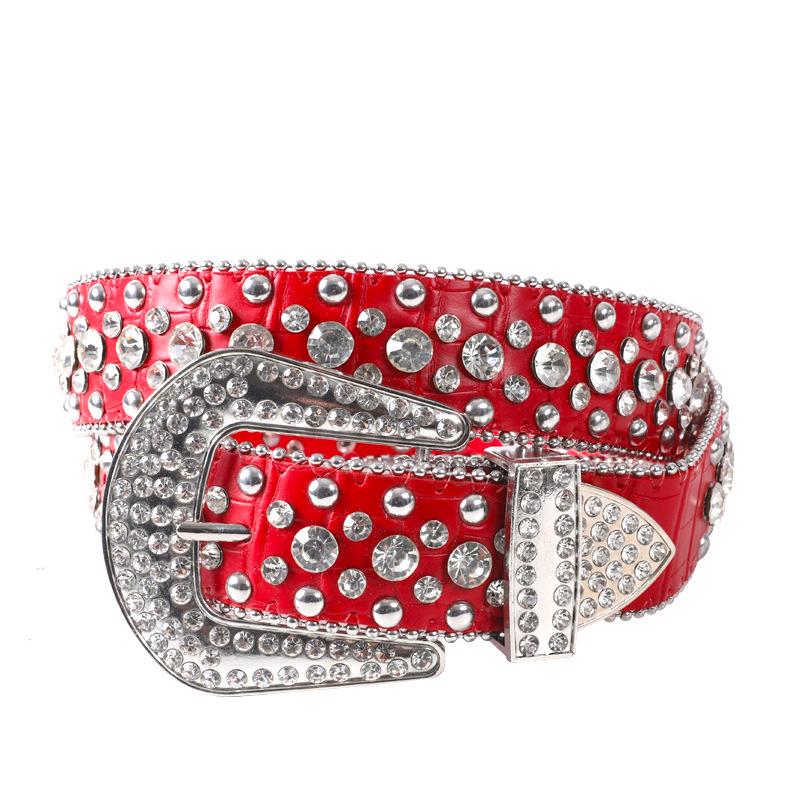 Women's Rhinestone Crystal Waist Belt for Jeans or Dress, European and American Style with Inlaid Rivets