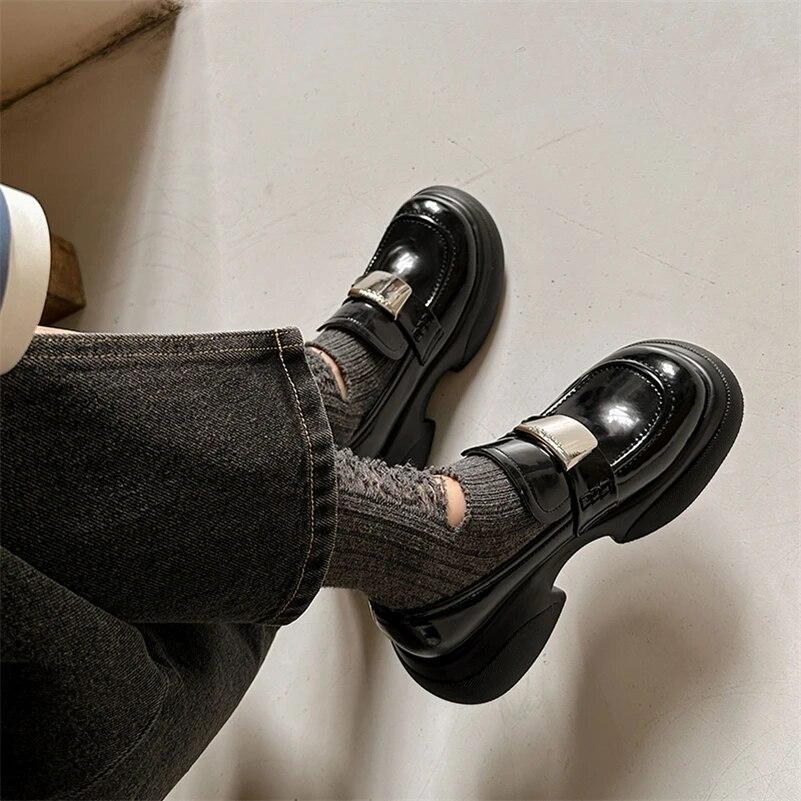 Meotina Женские лоферы из натуральной кожи, туфли-лодочки с круглым носком на платформе и высоком каблуке с металлическими украшениями, женская модная обувь, весна-осень