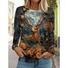 Рождественский женский круглый вырез длинный рукав ретро-принт с розами длинный рукав 3D-принт праздничный пуловер длинный рукав весна и осень