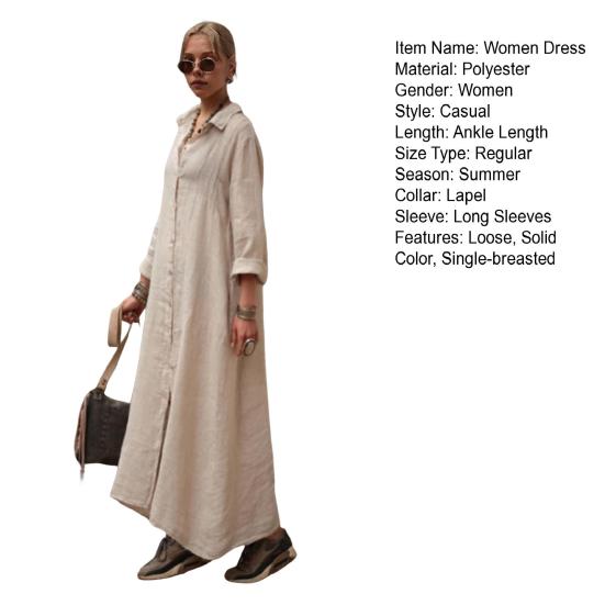 Летнее платье-макси с воротником и длинными рукавами. Кардиган OL. Однобортный однобортный свободный цвет. Повседневная одежда с отложным воротником.