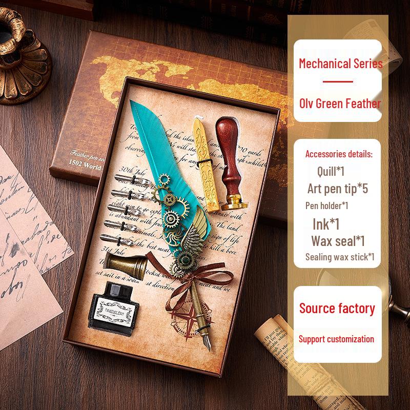 Ретро Европейский набор перьевых ручек с перьями, в механическом панк-стиле и с печатью из сургуча - Идеальный подарок на день рождения