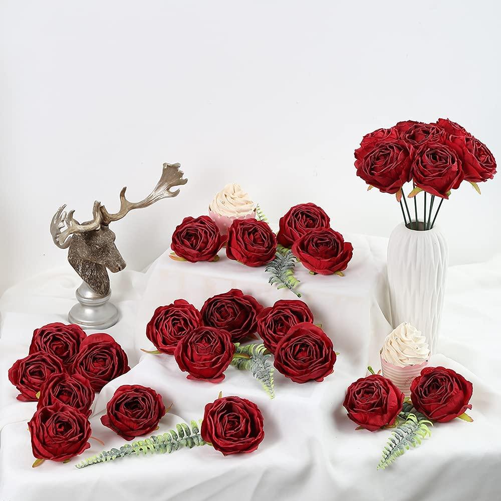 25 Pieces White Rose Artificial Flower Head Vintage Dried Flower Artificial Rose Head Silk Fake Rose for Wedding Centerpiece Decoration