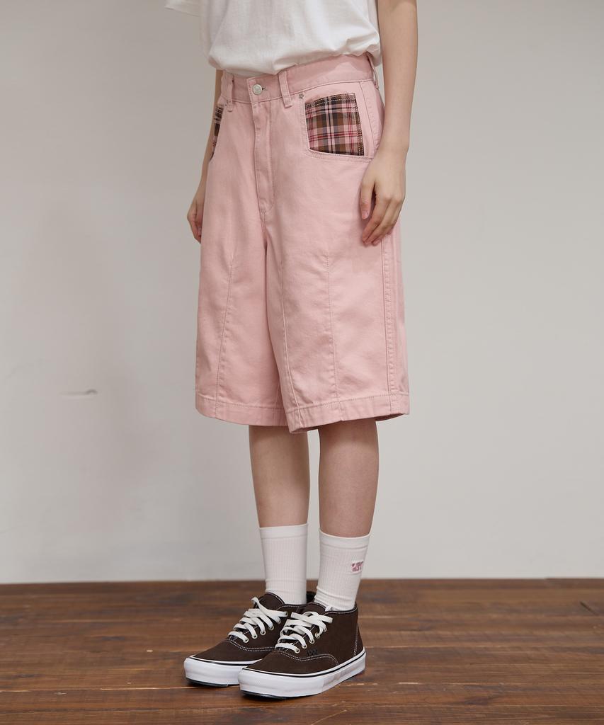 WAIKEI Check Applique Half Pants Pink
