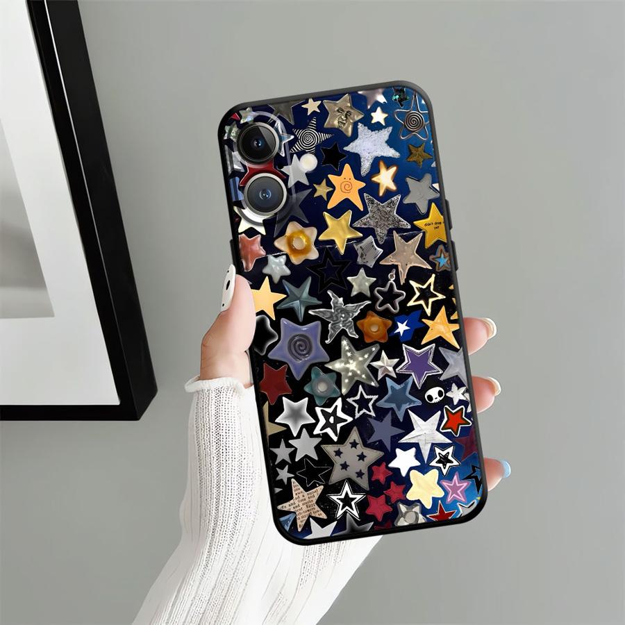 Чехол для iPhone 7 8 15 16 14 Plus XR 13 12 11 17 Pro Max 17Air XS Max Черный Мягкий Чехол для Телефона Звезда Луна Узор
