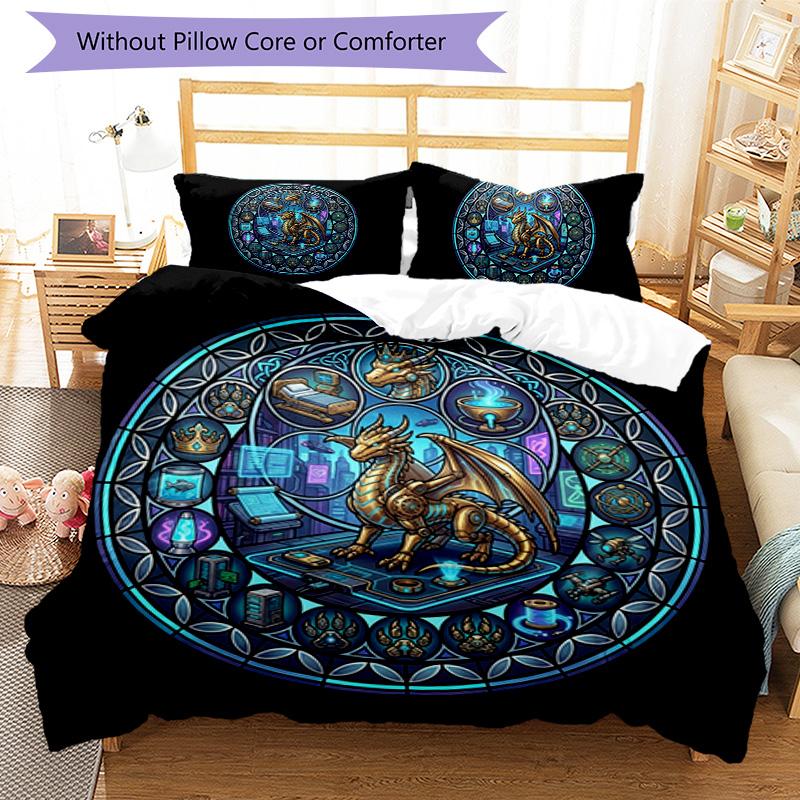 Cyber Dragon Glass Pattern Bedding,Quilt Set Quilt Cover Pillowcase Home Birthday Gift (1 * duvet cover + 2 * pillowcase, without core)