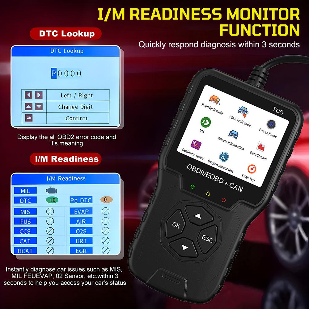 Тестер аккумулятора. Проверка системы двигателя. Считывание информации об автомобиле. Многоязычная поддержка. Считыватель кодов. Автоаксессуары. Автомобильный диагностический инструмент. Сканер OBD2 T06.