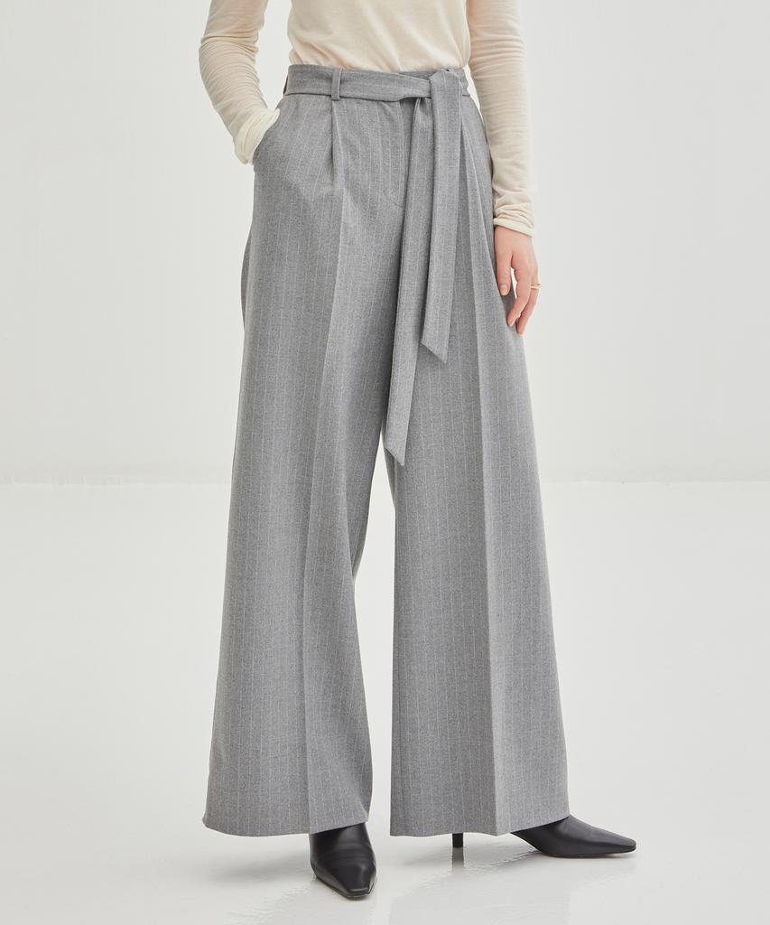 ONNE Classic Pin-Striped Wide Wool Pants - Gray