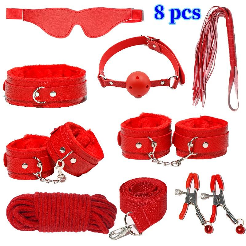 VaHppy SM BDSM Bondage Exquisite Sets 4colors Plush Leather Erotica Sex Toys for Couples Handcuffs Flirting