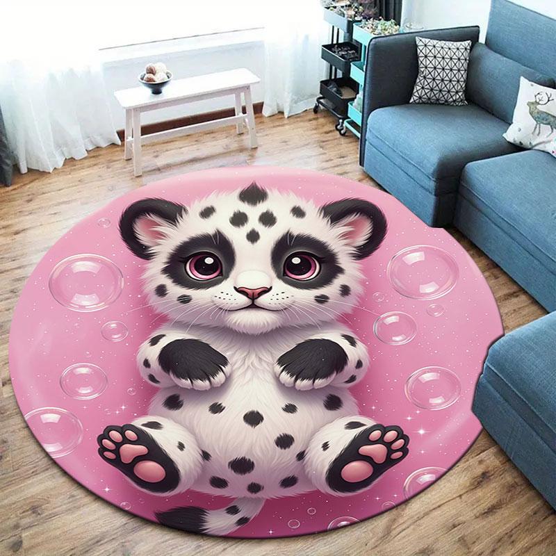 Black white animals Round Area Rug,Carpet Rug for Living Room Bedroom Sofa Playroom Decor,Non-slip Floor Mat