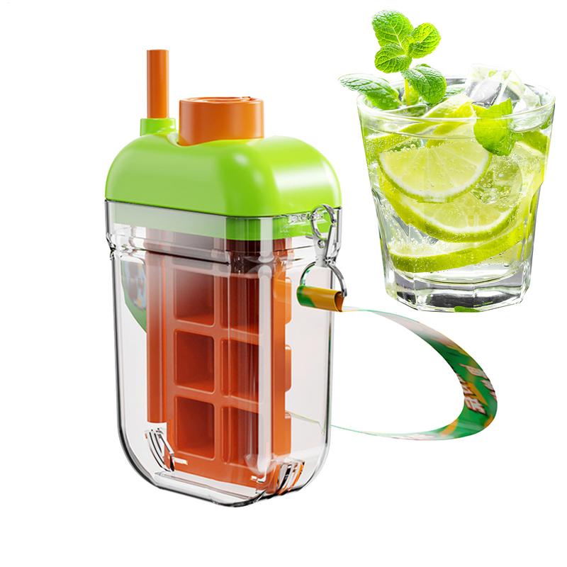 Ice Bottle Cup Ice Maker Tray Bottle With Lid And Bin Reusable 2 In 1 Water Cup With Straw Easy Release Mould For Drinking