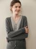 2025 Autumn/Winter Women's French Retro V-Neck Color Block Cashmere Two-Piece Top