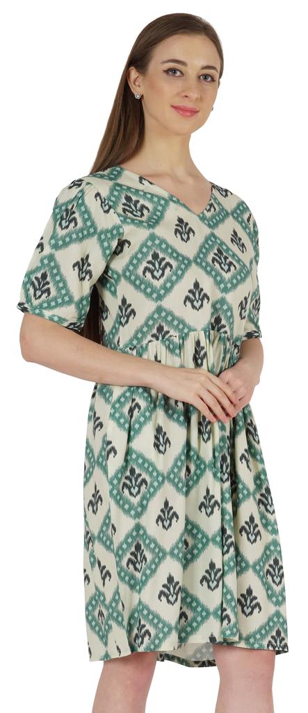 Bimba Printed Summer Shift Dress For Women V Neck Short Dress W  Pockets Western Midi