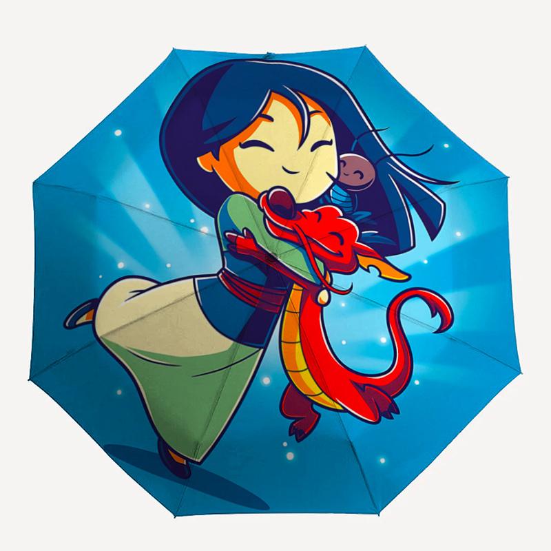 1pc Mulan and Mushu Automatic Opening and Closing Umbrella - Lightweight 3-Fold Design, Suitable for Fans, Travel, Daily Use, Interesting Sh