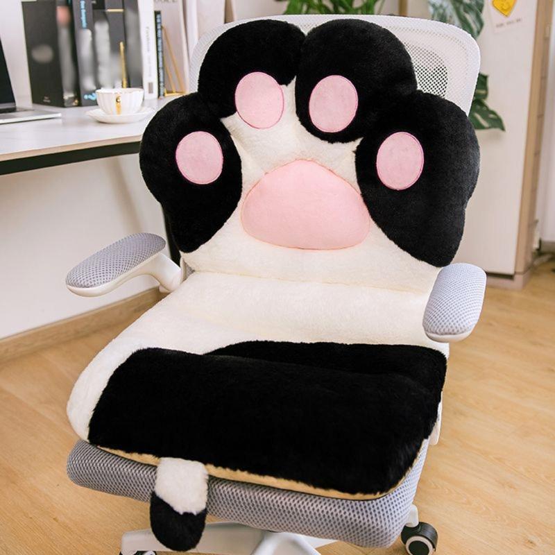 Backrest Cushion With Furry Fabric For Long Sitting Hours Office Study Cats Paws Design PP Cotton Filling Seat Pillow