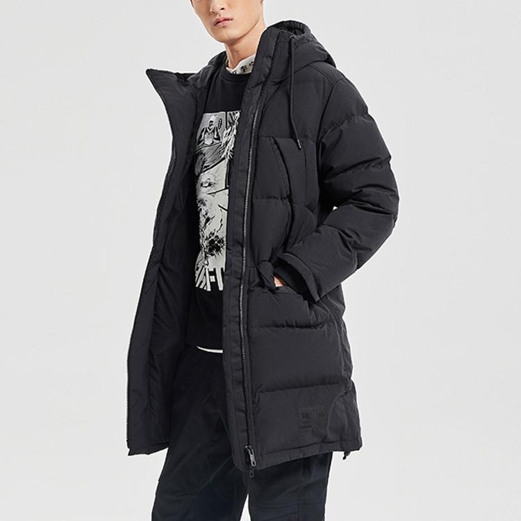 Li Ning Badfive Basketball Series Warm Hooded Down Jacket Men Outerwear Standard-Black AYMQ103-3