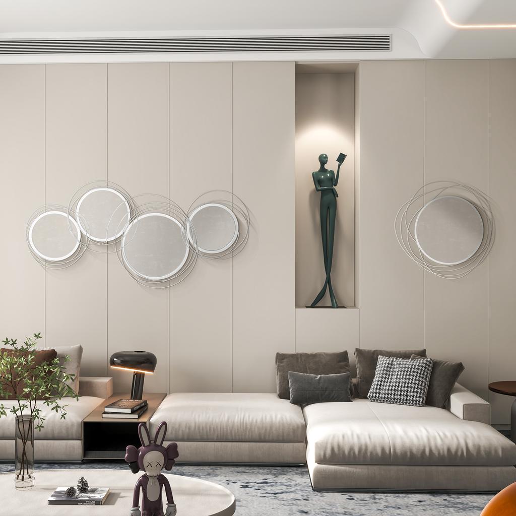 Metal Wall Art 65cm Modern Decorative Mirror Decor for Living Room Bedroom Dining Room, Silver
