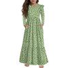 Girls' Tiered Ruffle Dress - Long Sleeve Printed Maxi With Pockets