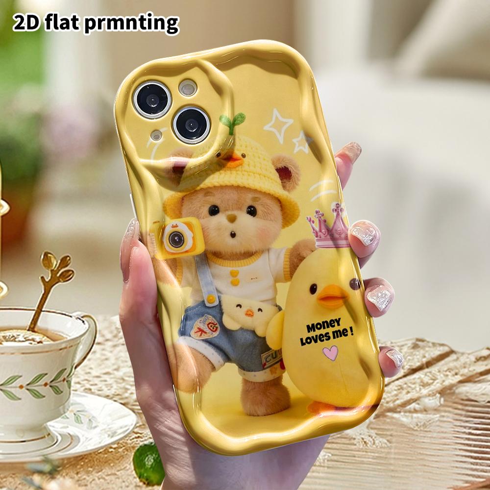 Phone case: 2D flat design suitable for iPhone 18 17 16 15 14 13 Pro protective case, little yellow duck and little bear, perfect Christmas and Hallow