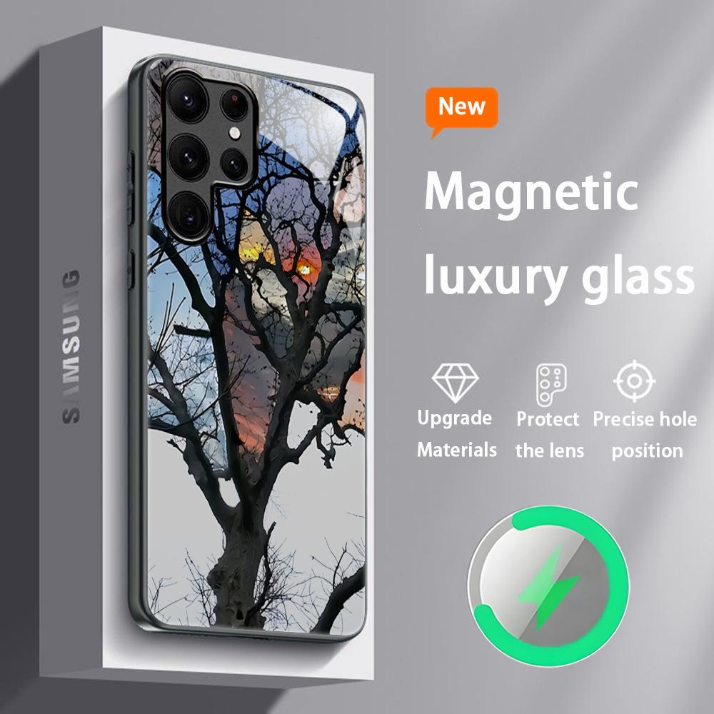 Красивый горячий чехол для телефона с дизайном дерева для Samsung S26 S25 S24 S23 S22 S21 S20 Plus Ultra, стеклянный магнитный чехол