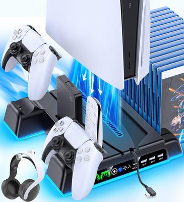 С PS5 Slim Вертикальной Охлаждающей Подставкой с Вентилятором и Охлаждением PS5, Одновременной Зарядкой для Двух Контроллеров с Индикатором Зарядки, Игровым Диском