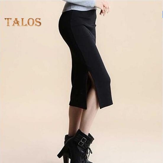 Женская юбка-миди со средней посадкой и разрезом сзади, однотонная вязаная юбка, офисная женская юбка с запахом бедра, рабочая одежда