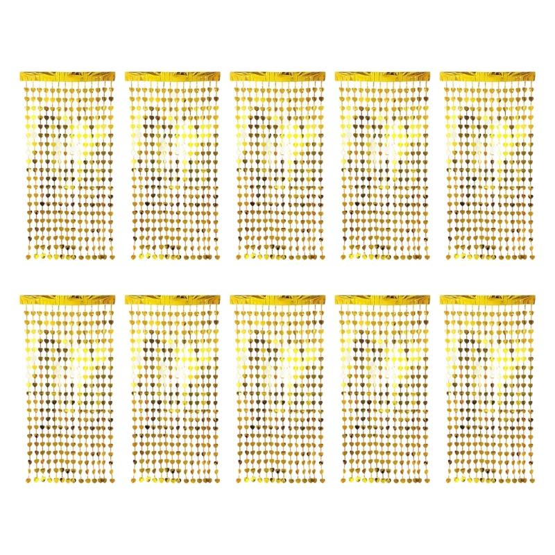 10 ШТ. Мерцающие Занавески из Мишуры с Дизайном Сердечек 1м X 2м Декорации для Фотозоны Свадьба Юбилей