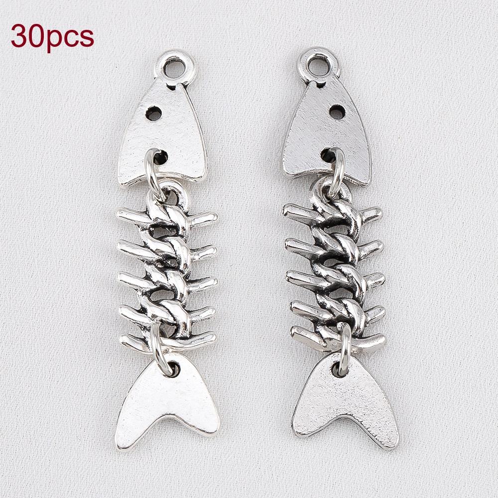 10pcs 30pcs Silver Color 50x11.5mm 3D Fishbone Charms Fish Pendant Fit DIY Handmade Metal Punk Jewelry Making Finding Supplies