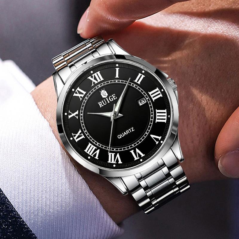 RUIGE Quartz Movement Stainless Steel Strap Watch Men's Watches Black Dial RG-B2-3GD