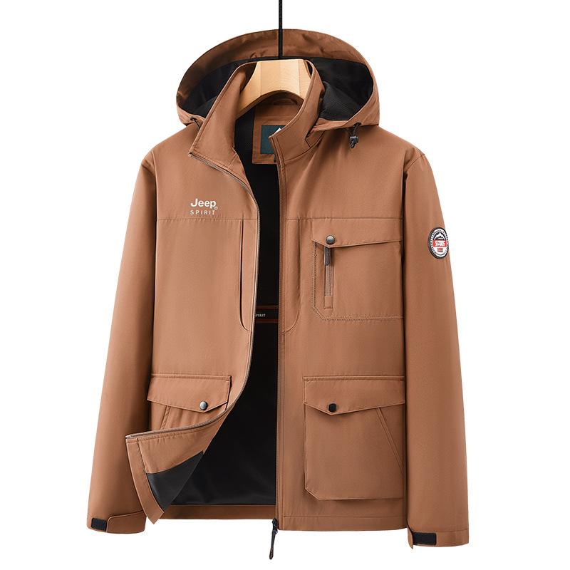 Новые куртки для активного отдыха среднего и пожилого возраста с несколькими карманами и съемными капюшонами, свободные ветрозащитные куртки больших размеров на весну и осень для мужчин