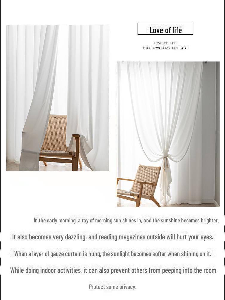 Устойчивые к царапинам занавески для балкона Phantom Light Luxury White - полупрозрачные и утолщенные для спален и эркеров