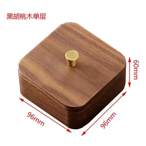 Черный ореховый деревянный настольный ящик для хранения зубочисток, ватных палочек, небольшая пылезащитная ювелирная шкатулка высокого класса из цельного дерева