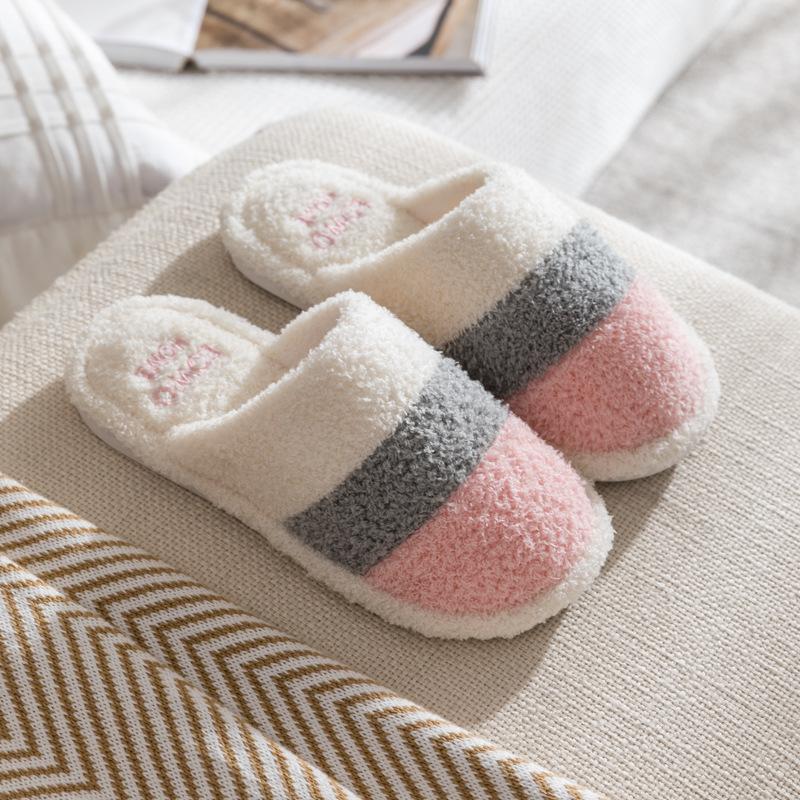 Home Thermal Cotton Slippers Autumn and Winter Couple Indoor Household Thick Bottom Non-slip Home Fluffy Slippers