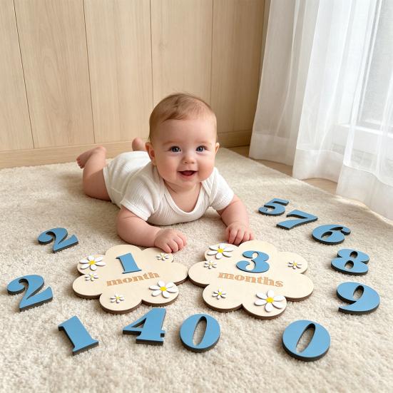 Ежемесячная карточка-знак для milestones ребенка, деревянная цветочная доска с 10 сменными цифрами для отслеживания роста новорожденного, реквизит для фото, декор для детского душа, детской комнаты