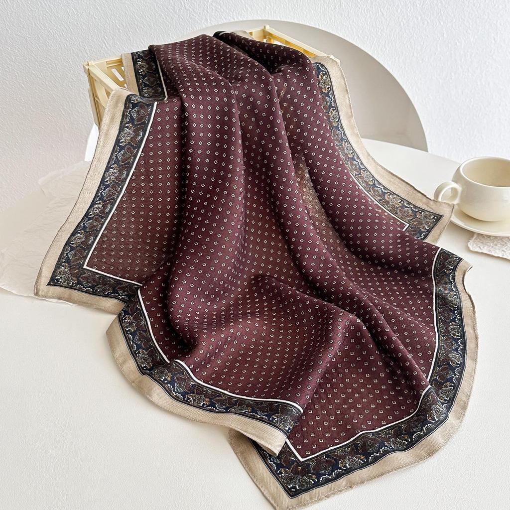 Women's French Red Cotton Silk Blend Scarf – 70CM Neck and Headscarf, Spring/Autumn Fashion Accessory