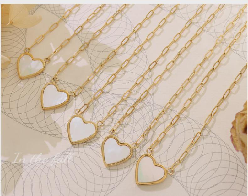 Ожерелье в корейском стиле с белыми ракушками в форме сердца, титановая сталь с 18-каратным золотым покрытием, женская ключичная цепочка (П929)