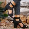 New 2024 Sexy High Heel Sandals Woman Roman Hollow Pumps Women Fashion Casual  Strap Sandals Chunky High-heeled Sandals