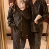 Пижамный комплект Sanding Striped Couple Sleepwear Осень-зима Пижамный комплект с длинными рукавами и брюками для сна Домашний костюм Удобная женская пижама