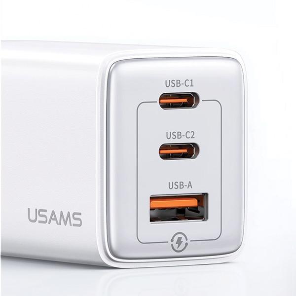Ładowarka sieciowa 65W USAMS GaN Power Delivery 2xUSB-C/USB Biała