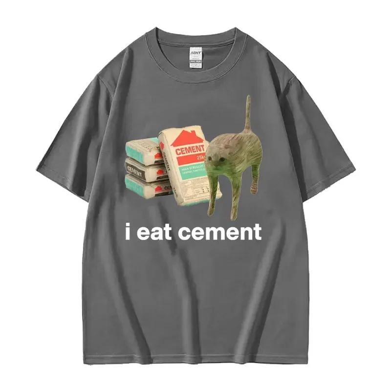 I Eat Cement Cursed Cat Funny Meme T Shirt WoFashion Humor Short Sleeve T Shirts High Quality Cotton T-shirt Tops 2024