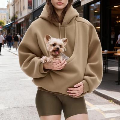 Худи-слинг для питомца с длинным рукавом из флиса, толстовка с карманом-кенгуру, для кошек и собак, оверсайз пуловер, топы-переноски для питомцев на осень-зиму