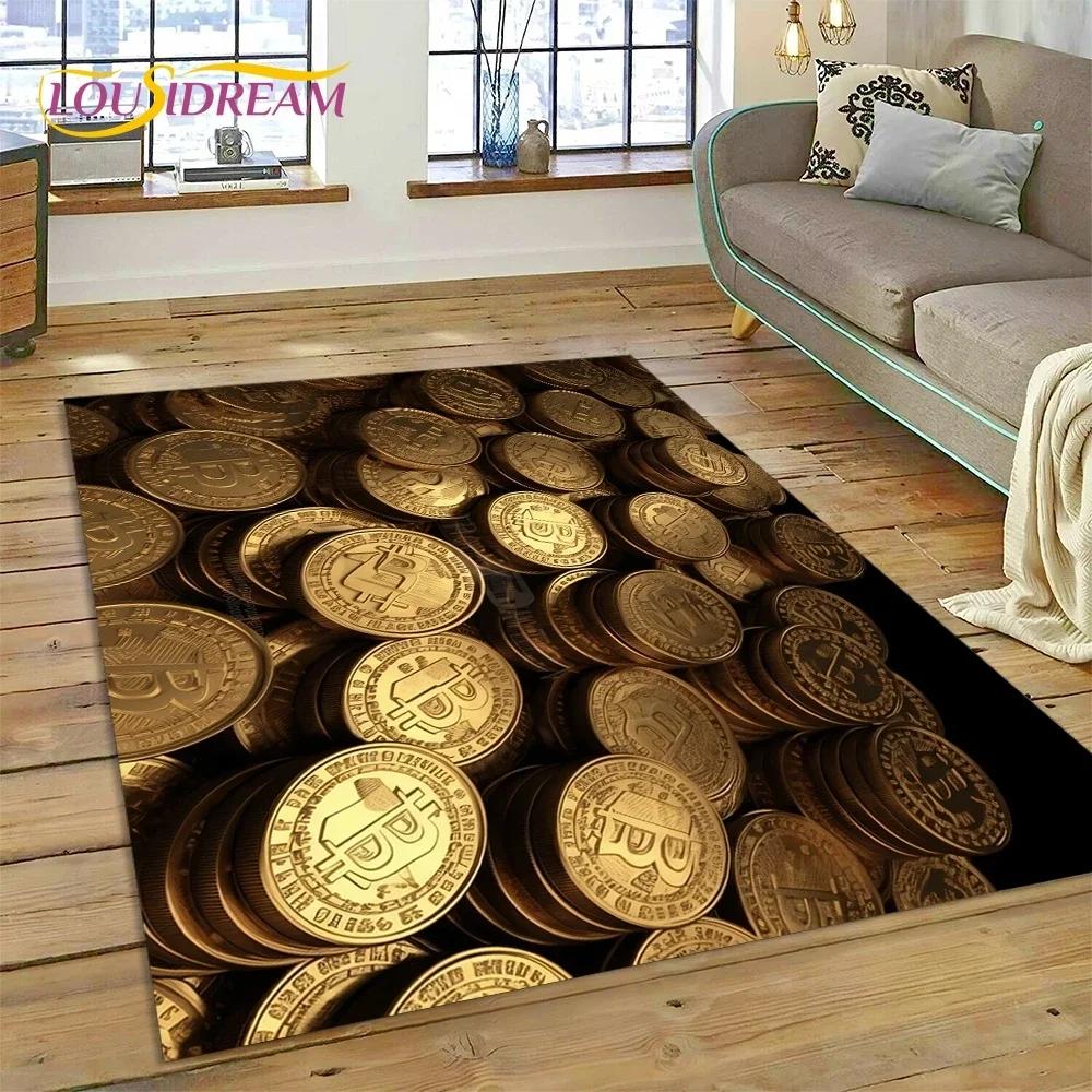 3D Ковер Bitcoin Виртуальная Валюта NFT для Спальни Гостиной Дома Декор Дивана, Детская Игра Большой Декоративный Напольный Коврик