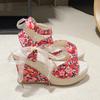 Fashion 2025 Casual Comfortable Sandals Women Dressy Summer Women'S Wedge Fish Mouth Hollow Sandals Flower Bow Print Sandals for Women