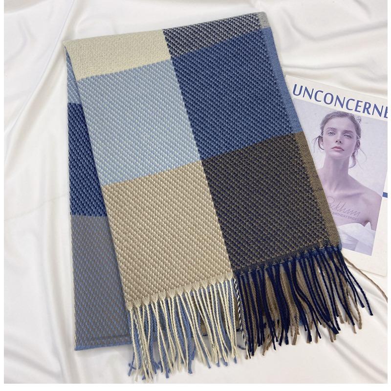 Women's Cashmere Scarf Green Plaid Vintage Winter Korean Thick Warm Long Tassel Shawl Neck Christmas Gift Fashion Accessories