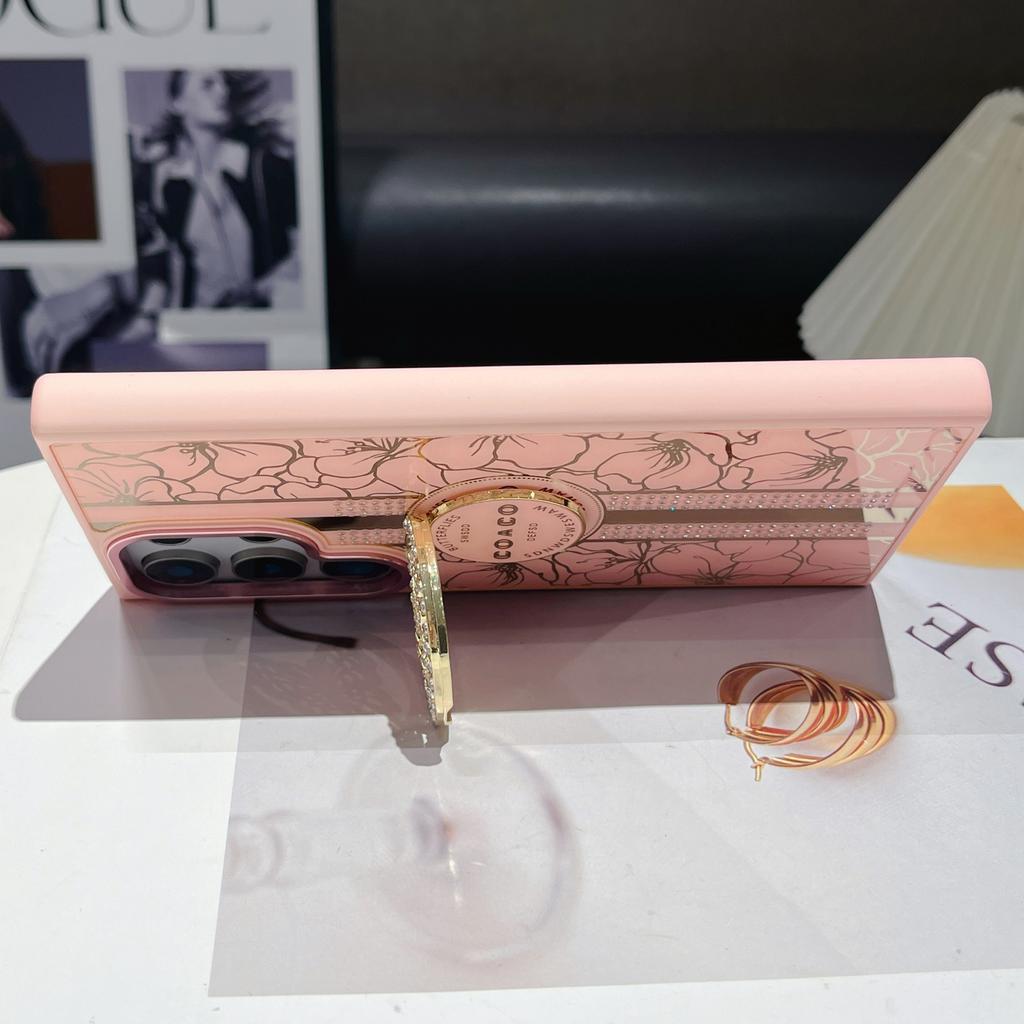 For Samsung Galaxy S25 Ultra Case Flower Pattern TPU+PC Phone Back Cover with Butterfly Kickstand