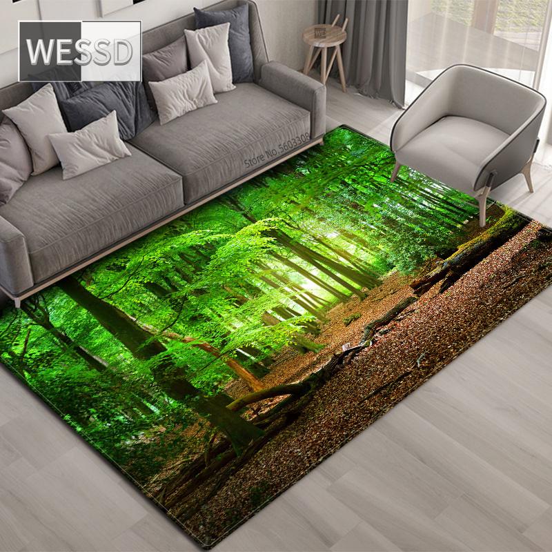 3D ковер с природными пейзажами для гостиной, зеленый лес, водопад, пейзажный ковер, противоскользящий ковер для спальни, большой в ванной комнате
